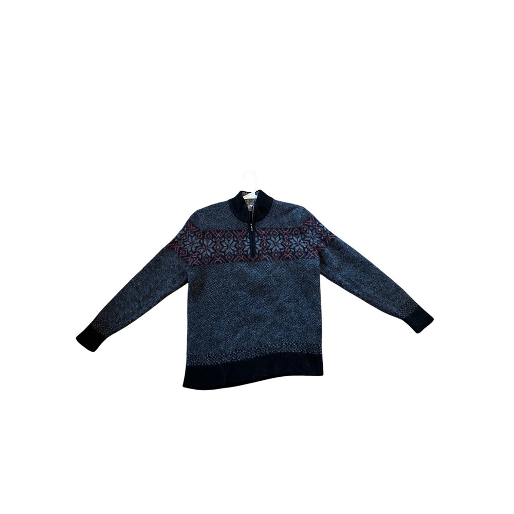 L.L. Bean Mens Sweater Fair‎ Isle Nordic Quarter Zip Gray Black Size M